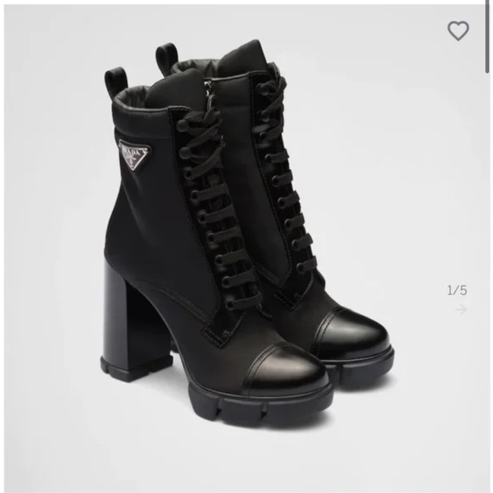 Prada Women's Black Heeled Lace-Up Boots